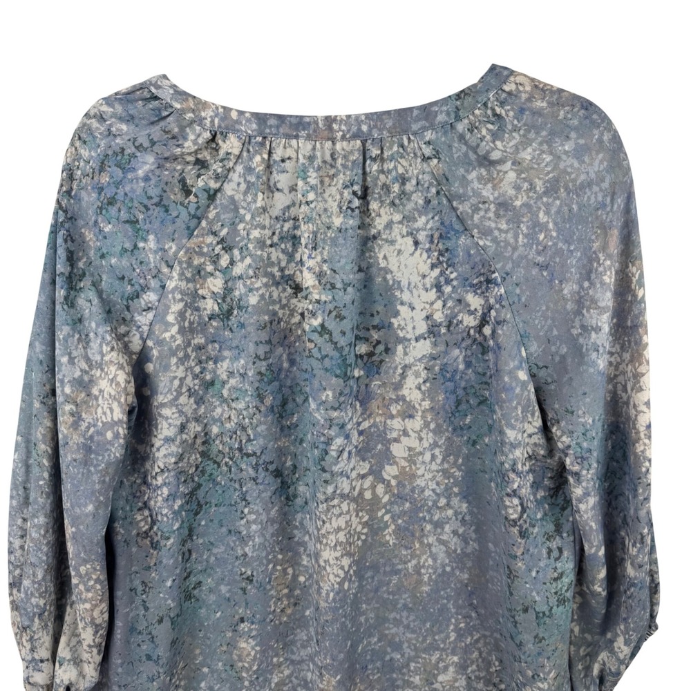 Cynthia Rowley Blouse Womens Small Blue Sheer Abstract Floral V-Neck High-Low - Picture 7 of 13